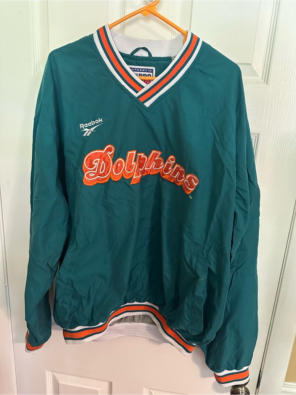 Reebok Teal Miami Dolphins Pullover Jacket with Orange & White Trim
